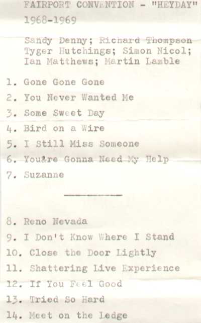 Heyday tape contents